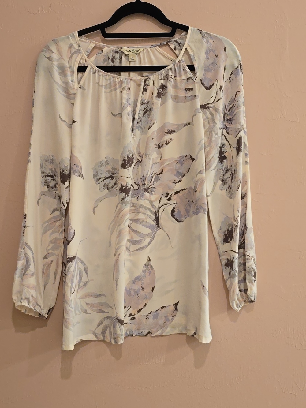Lucky Brand Cream Floral Keyhole Watercolor Blouse